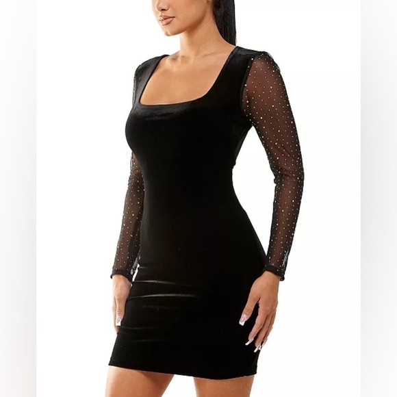 City Studio Juniors' Sparkle-Sleeve Velvet Bodycon Dress Black Size XXS - Picture 1 of 7
